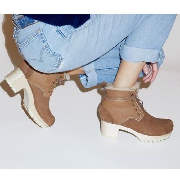 No. 6 Store Lander Lace Up Shearling Clog Boot on Mid Tread Size 38 Honey EUC - Picture 1 of 16
